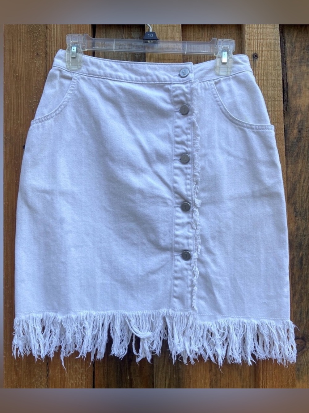 Anthropologie Pilcro Off-white Frayed Denim Button-up Skirt
